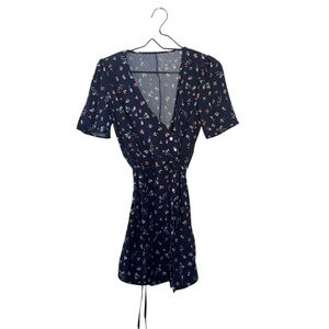 Commense Ditsy Floral Navy Blue Wrap Dress Mini Tie Waist Women’s Size XS NEW
